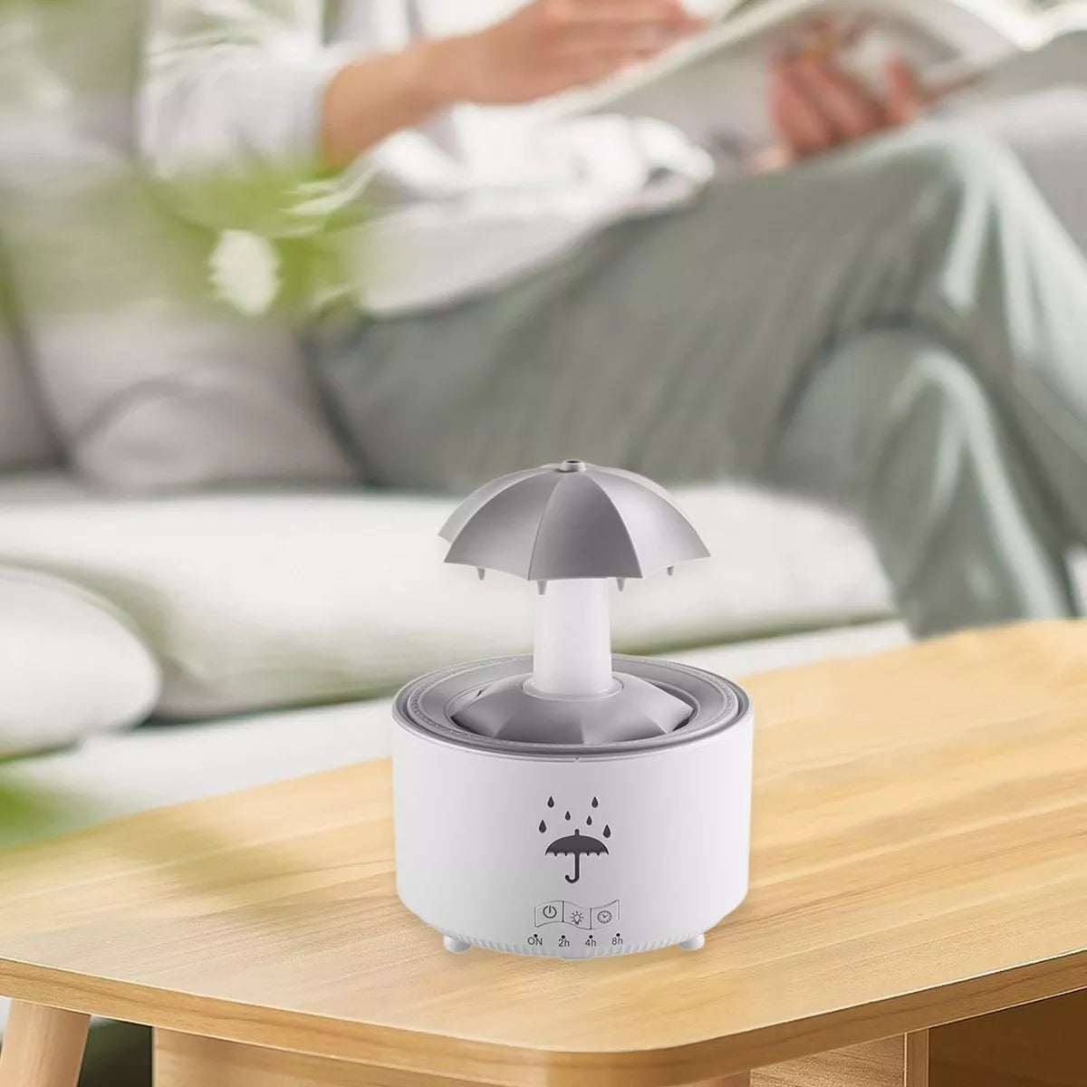 Humidificador giratorio con gotas de lluvia